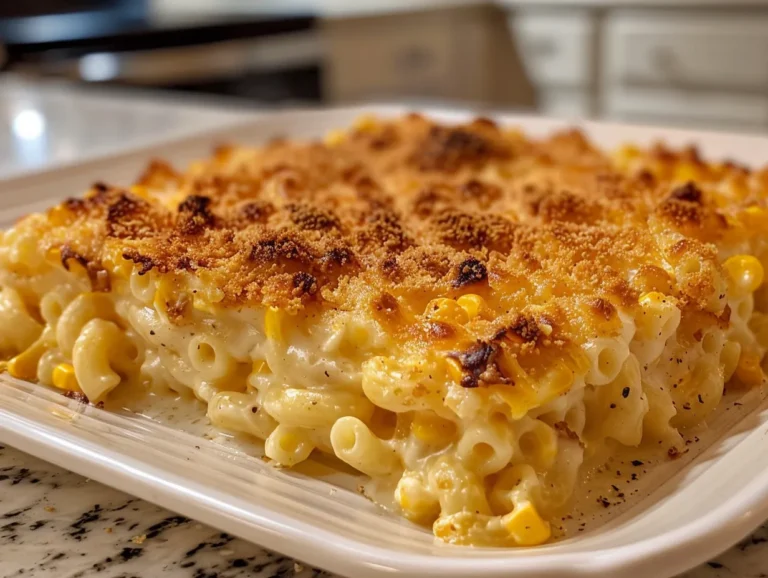 Macaroni Corn Casserole on a Plate