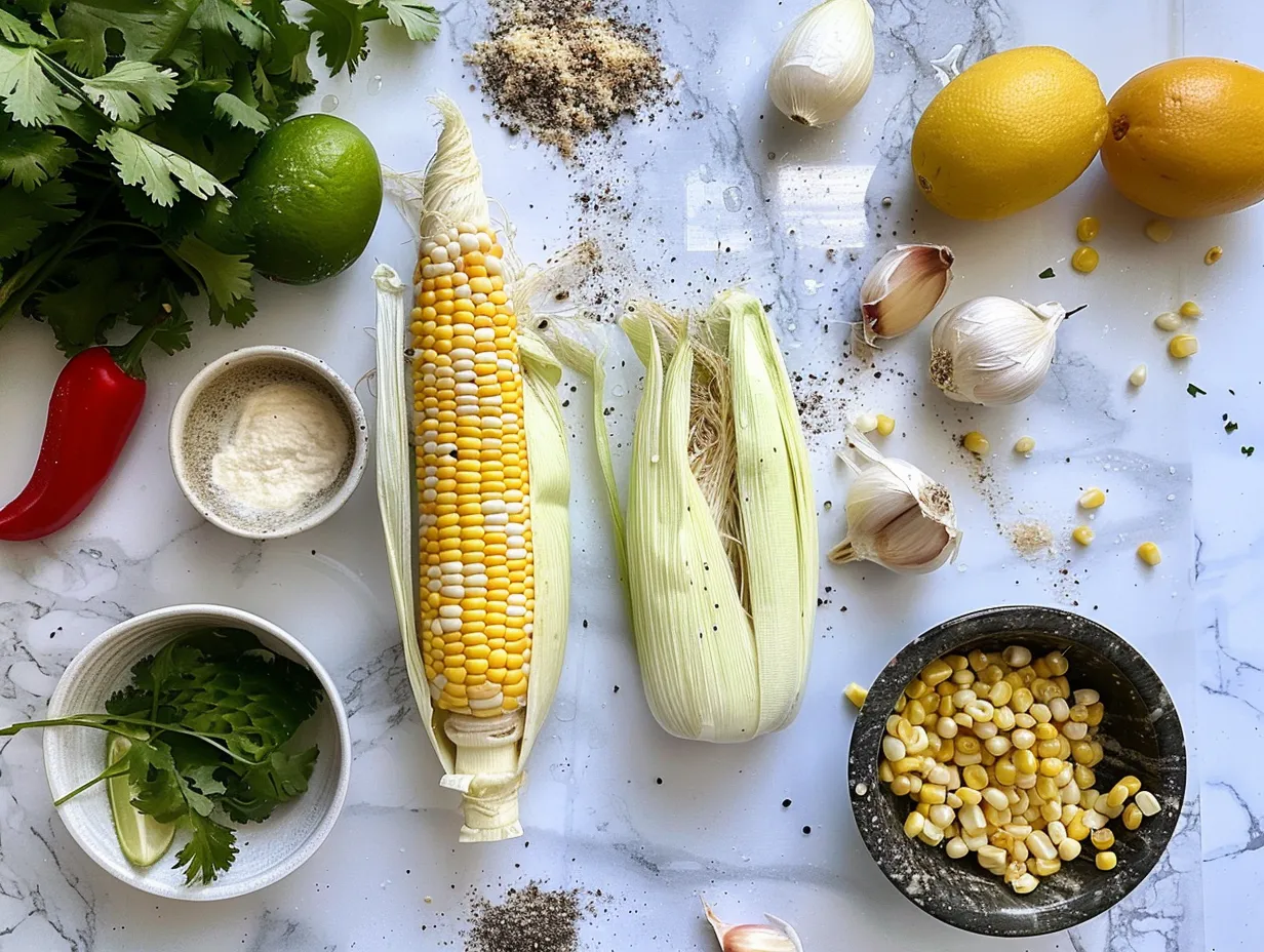 Ingredients for making Mexican street corn salad