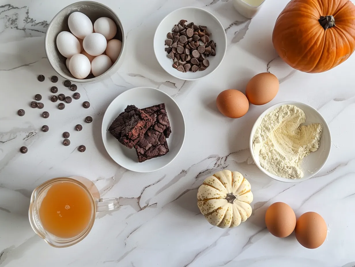 Ingredients for making delicious homemade pumpkin brownies