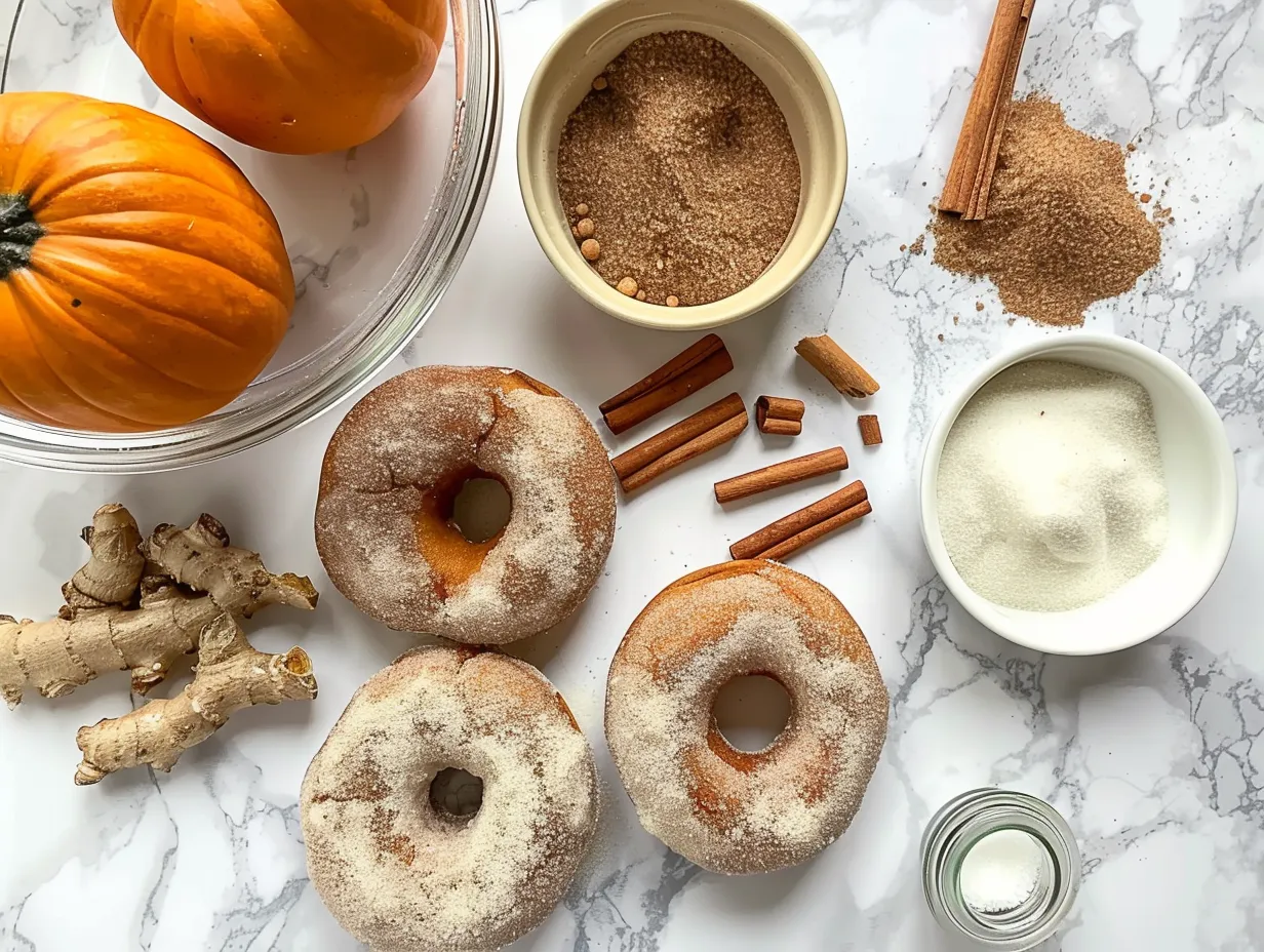 Ingredients for making Pumpkin Cinnamon Sugar Donuts