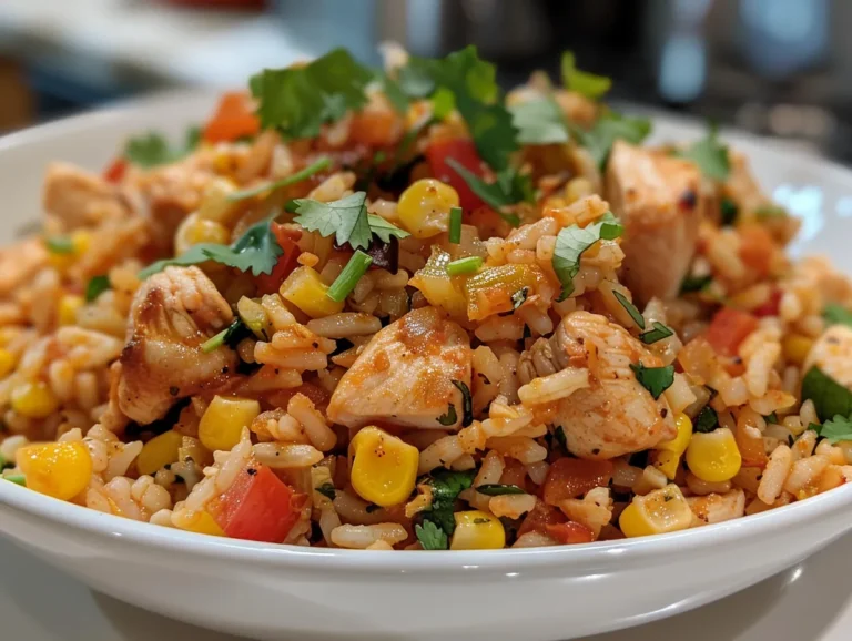 Spicy Mexican Street Corn Chicken Rice Bowl on Wooden Table