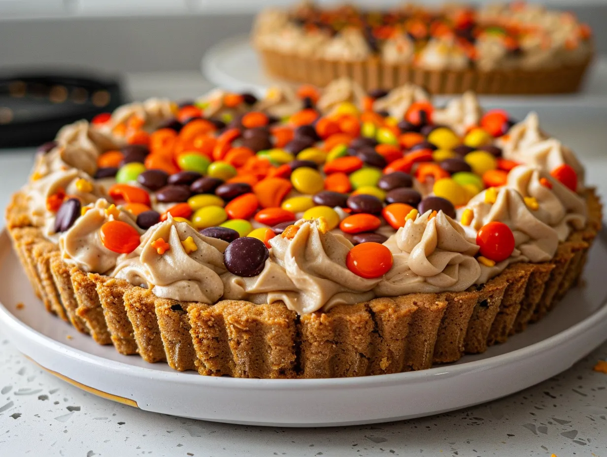A spooky and sweet Halloween cookie cake masterpiece.