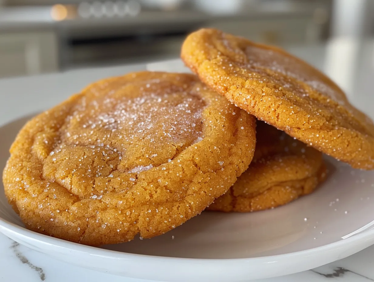 A plate of warm, freshly baked Pumpkin Sugar Cookies, ready to be enjoyed.