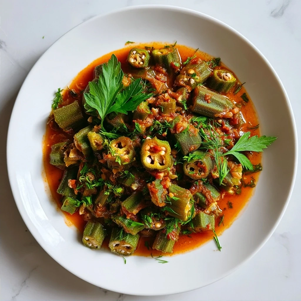 Finished Black-Eyed Peas Okra Stew in a bowl with parsley garnish