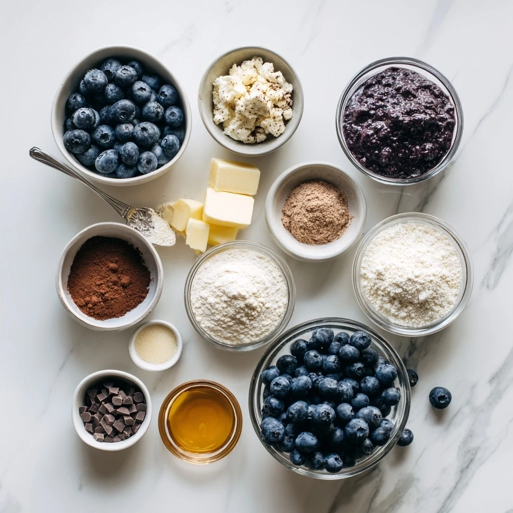 Ingredients for Blueberry Cheesecake Protein Bites: vanilla protein powder, cream cheese, applesauce, freeze-dried blueberries, almond flour, lemon zest, and milk.