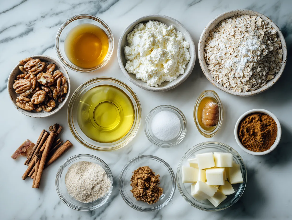Ingredients for Caramel Apple Cheese Ball: cream cheese, caramel sauce, apples, nuts, and spices