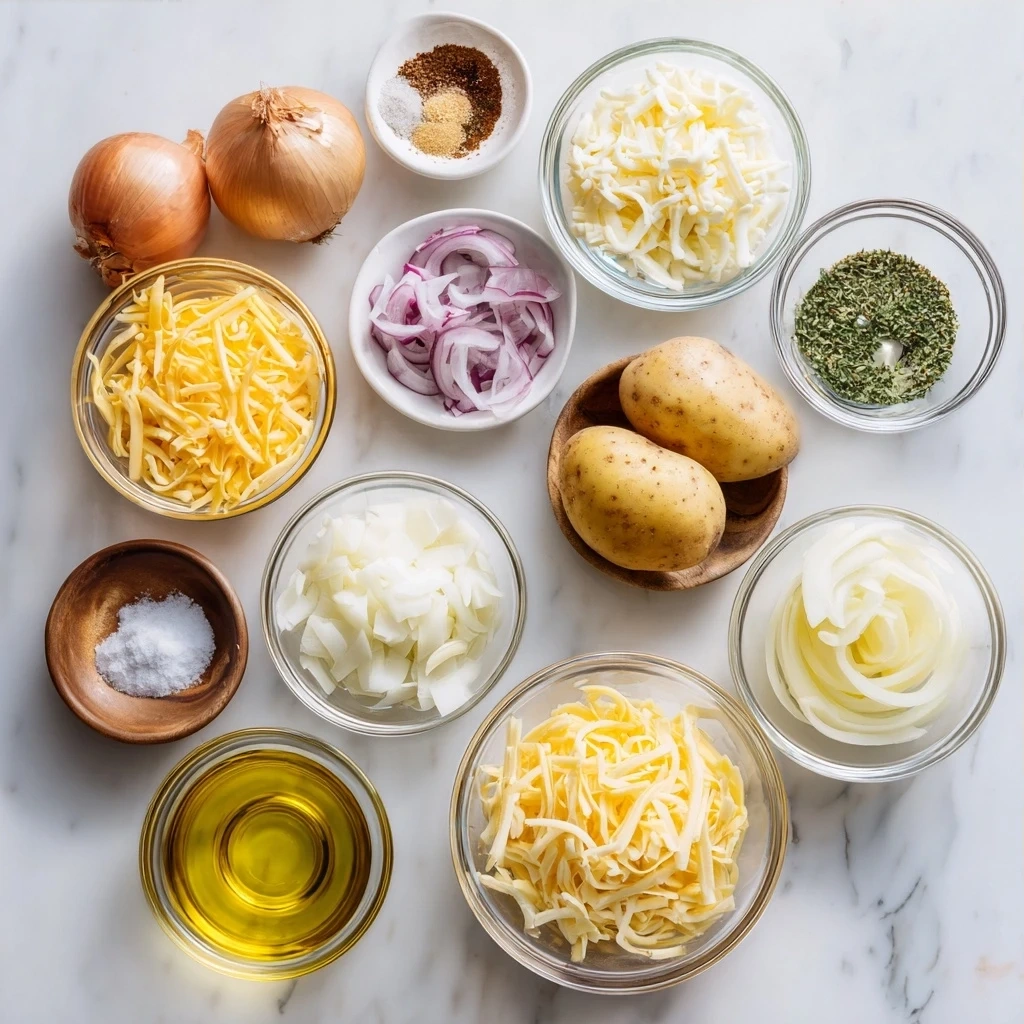 Ingredients for Cheesy Potato Skins: Russet potatoes, olive oil, sea salt, black pepper, shredded cheddar cheese, cream cheese, bacon, sour cream, and green onions.
