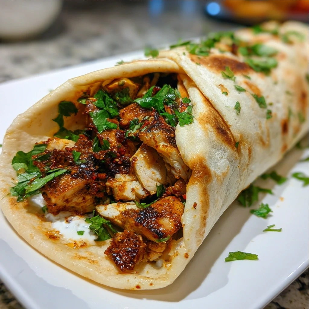 Delicious and flavorful chicken shawarma plated and ready to serve.