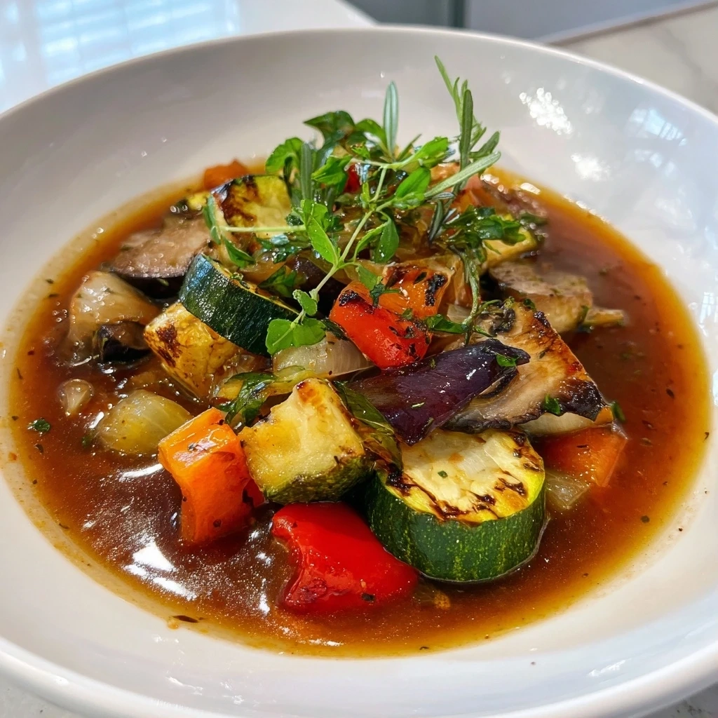 A close-up shot showcasing the rich texture and vibrant colors of a bowl of freshly made roasted veggie soup.
