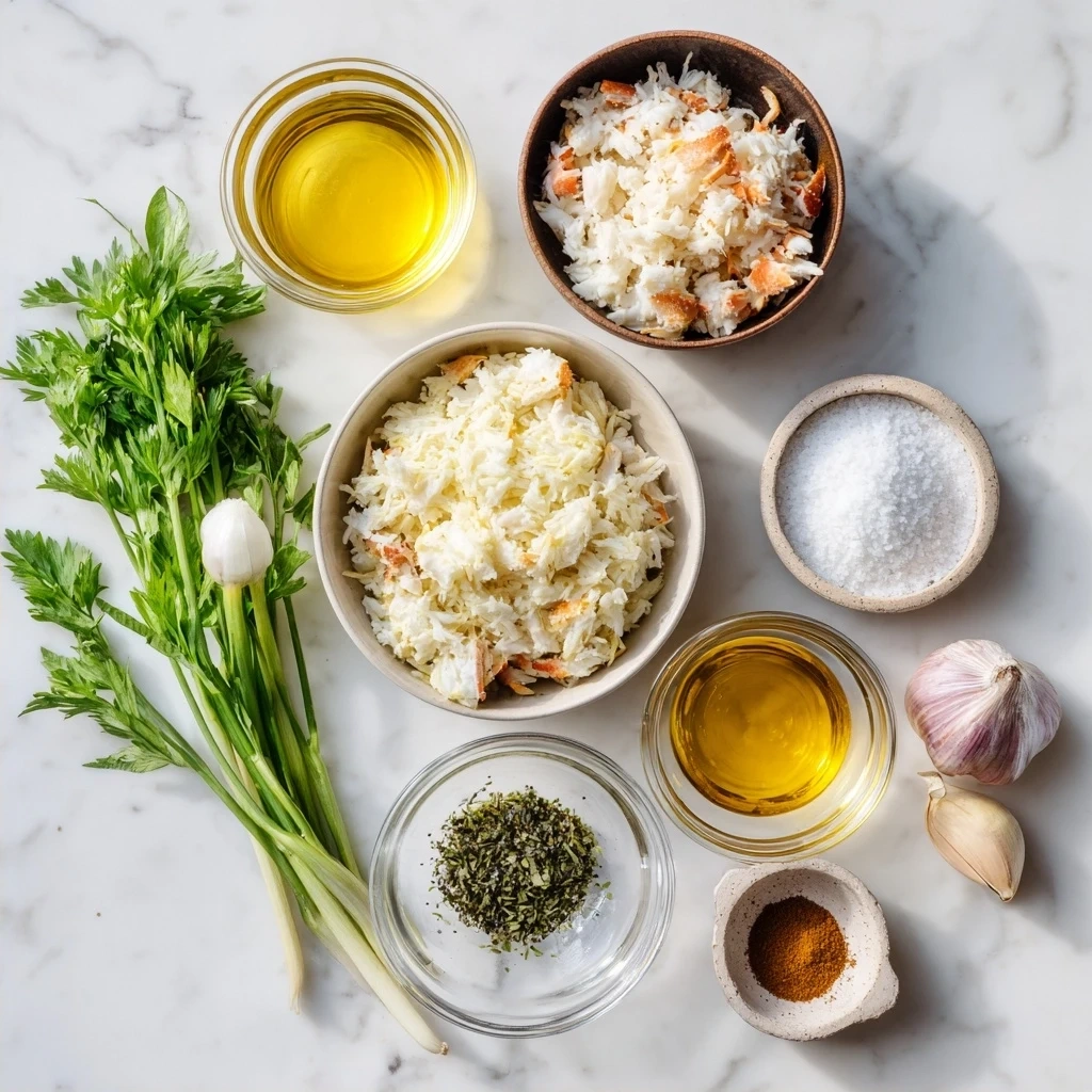 Ingredients for crab dip recipe including cream cheese, crab meat, and spices