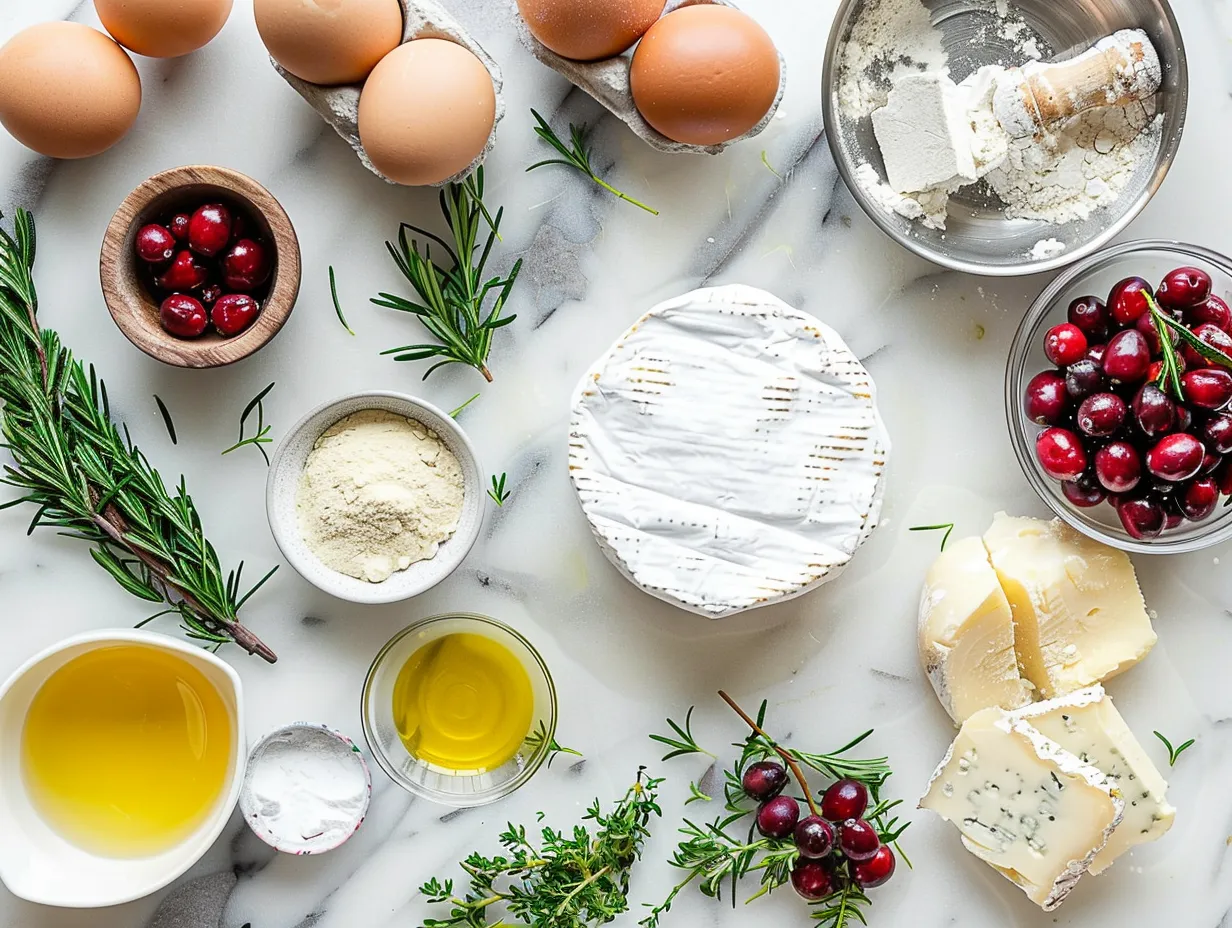 Ingredients for making a cranberry brie crescent wreath