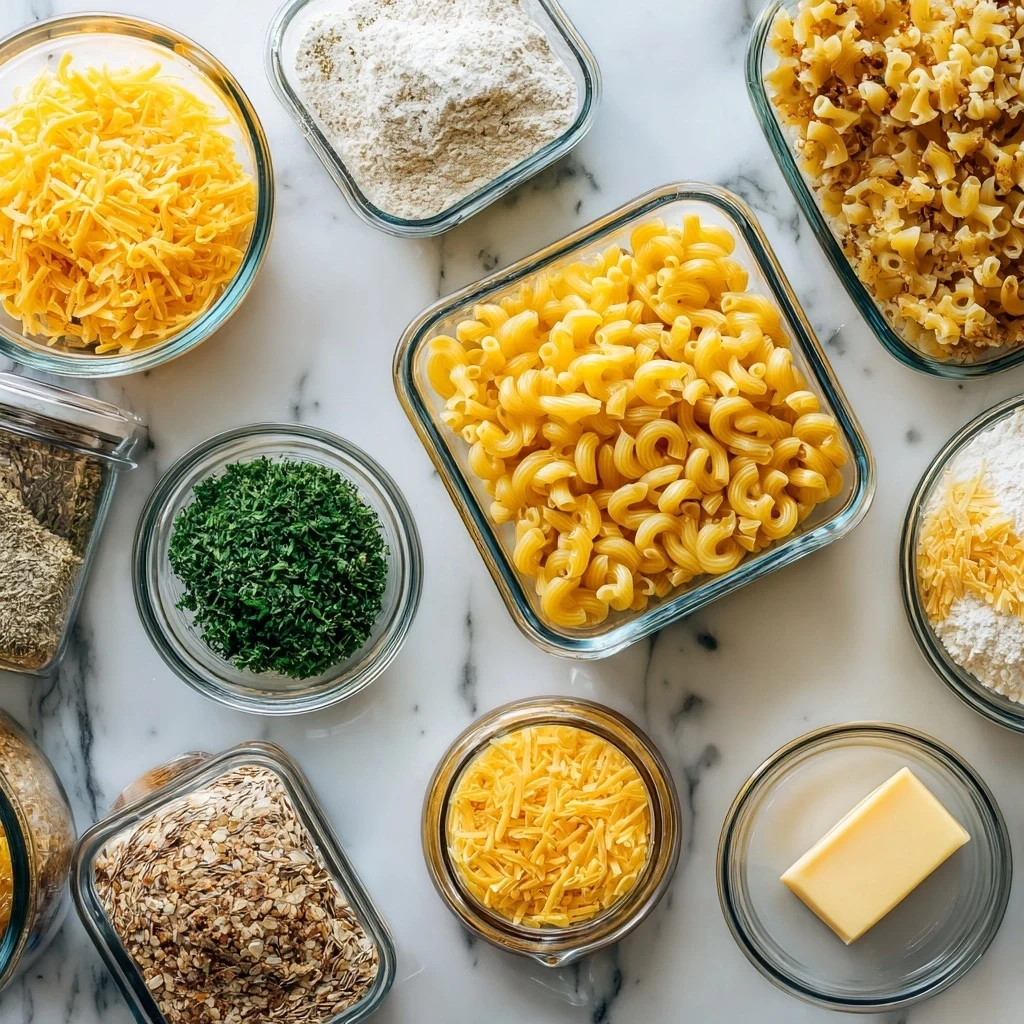 A vibrant display of ingredients ready to be transformed into a delicious Crockpot Mac and Cheese, featuring elbow macaroni, an assortment of cheeses, milk, evaporated milk, and spices.
