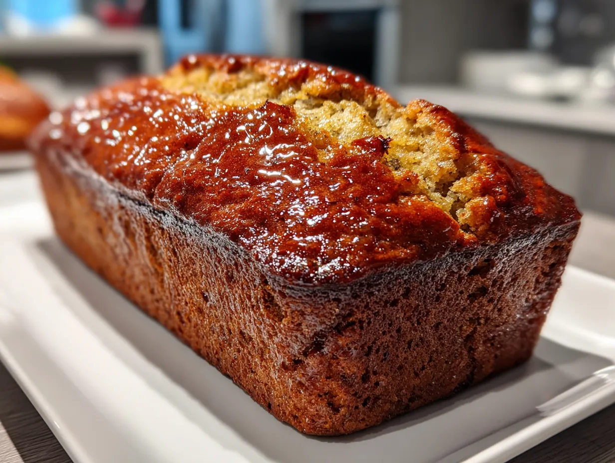 A person is smiling while enjoying a slice of delicious protein banana bread