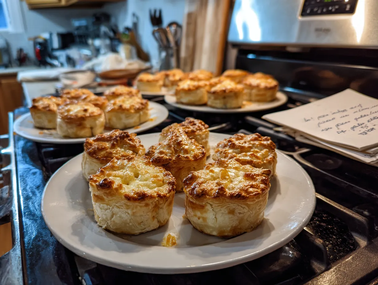 A person enjoying a freshly baked puff pastry brie bite