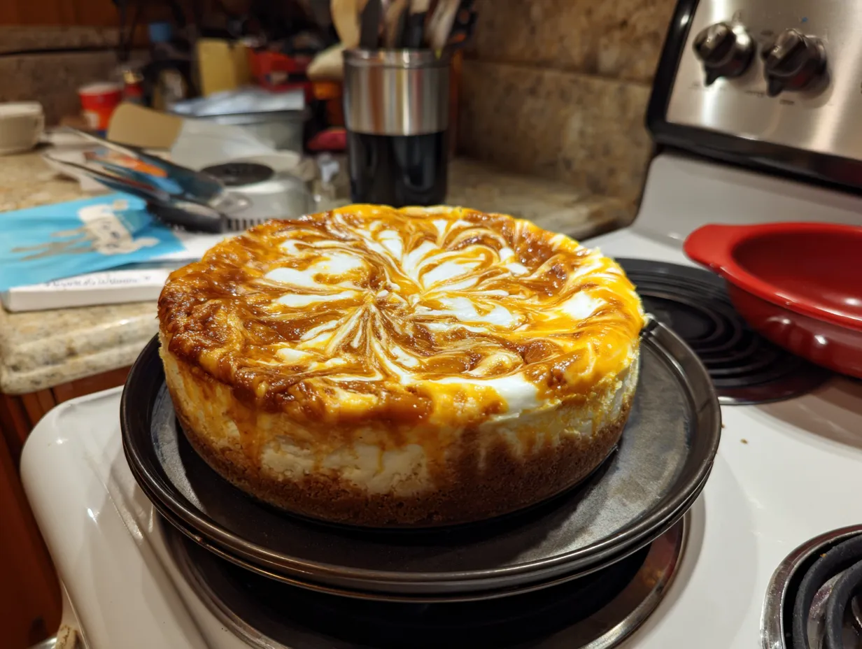 Finished Cheesecake with Pumpkin Swirl