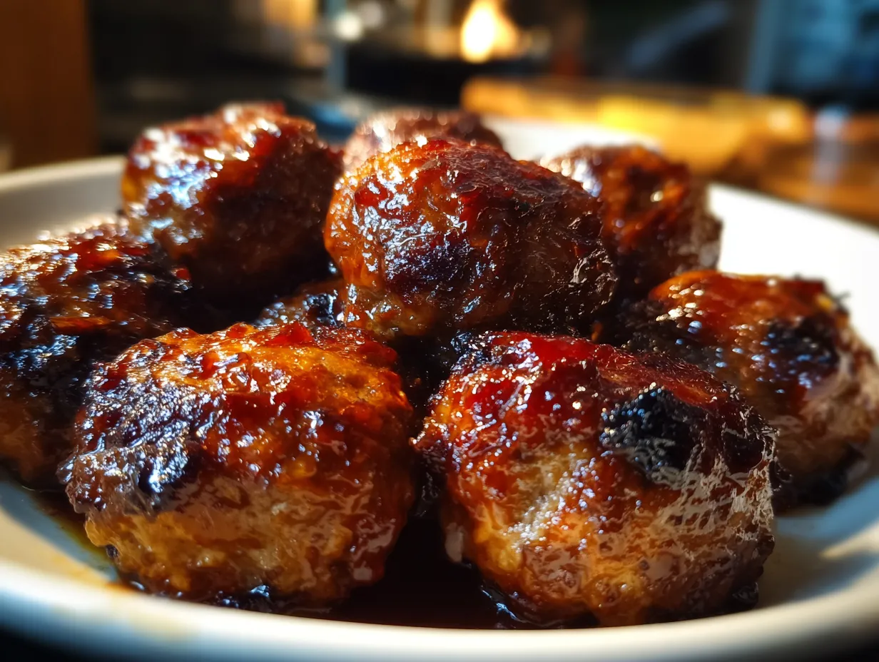 finished Cranberry BBQ Crockpot Meatballs