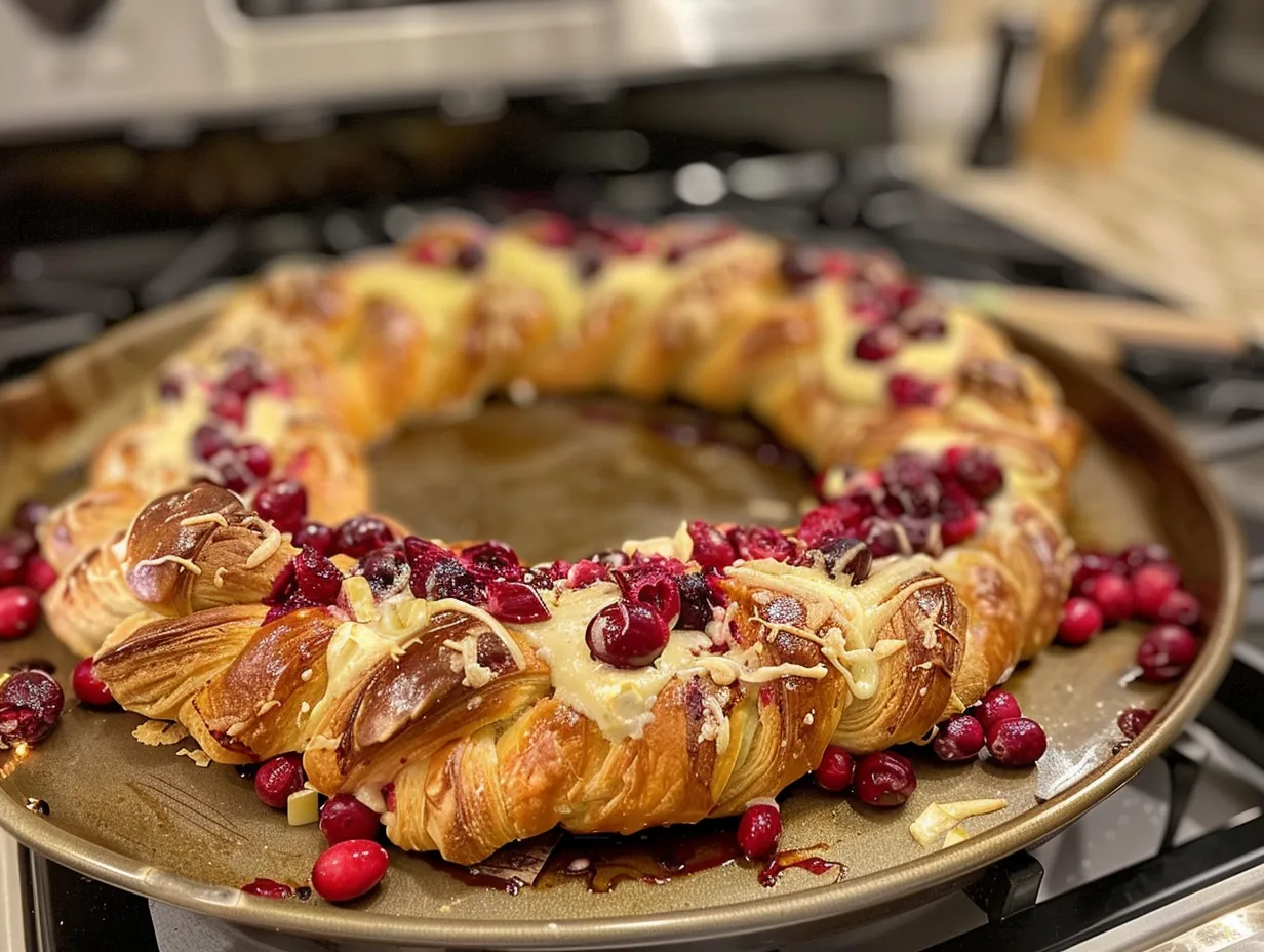 Finished cranberry brie crescent wreath