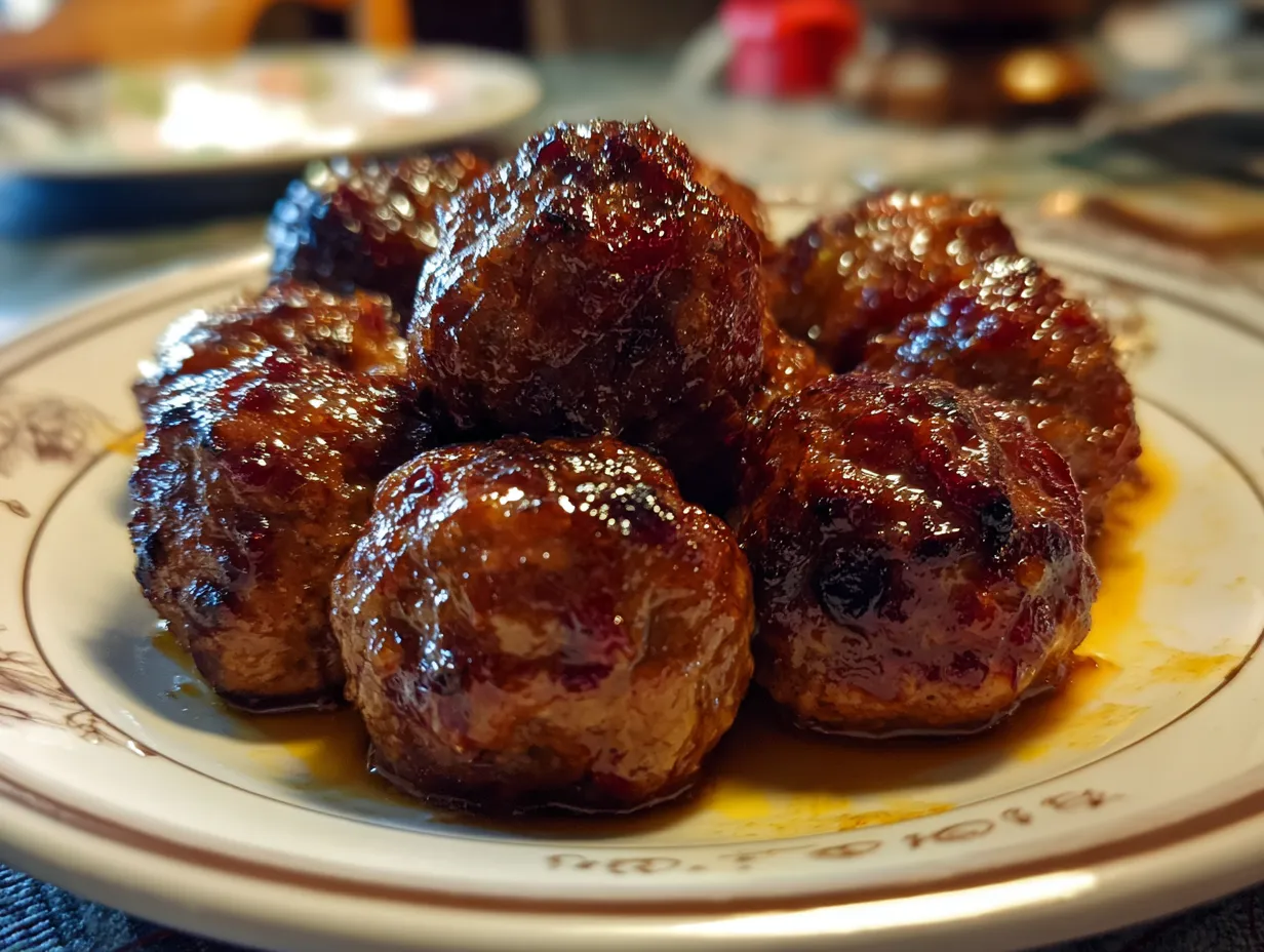 Delicious homemade Cranberry Meatballs served in a bowl.