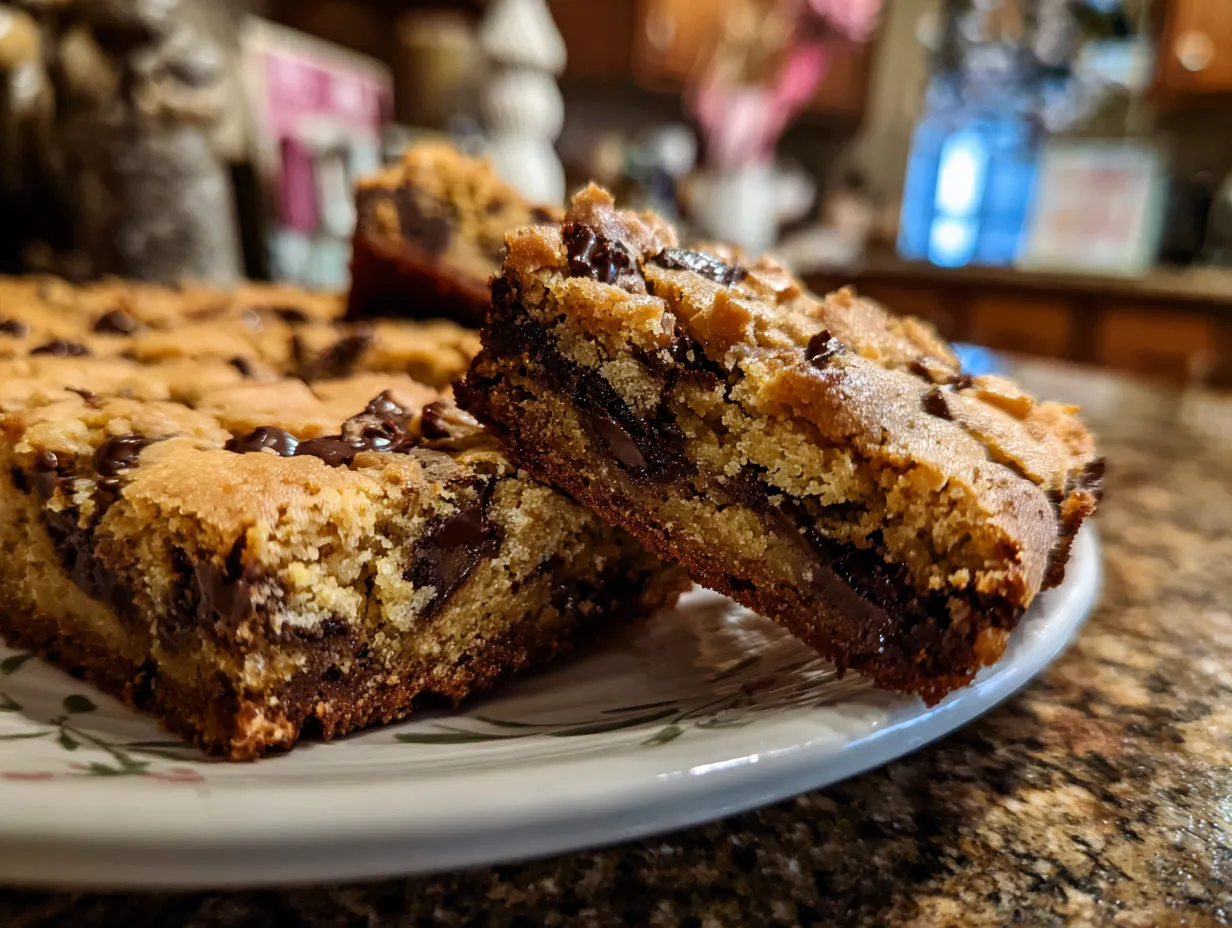 Delicious, freshly baked zucchini cookie bars with melted chocolate chips on a cooling rack