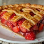 Fresh Strawberry Pie on a Wooden Table