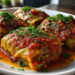 Hearty Lentil Bolognese Stuffed Cabbage Rolls