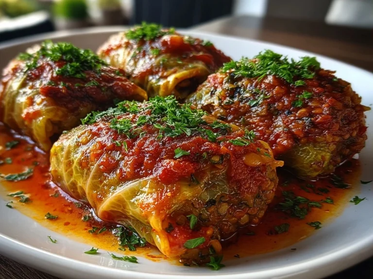 Hearty Lentil Bolognese Stuffed Cabbage Rolls