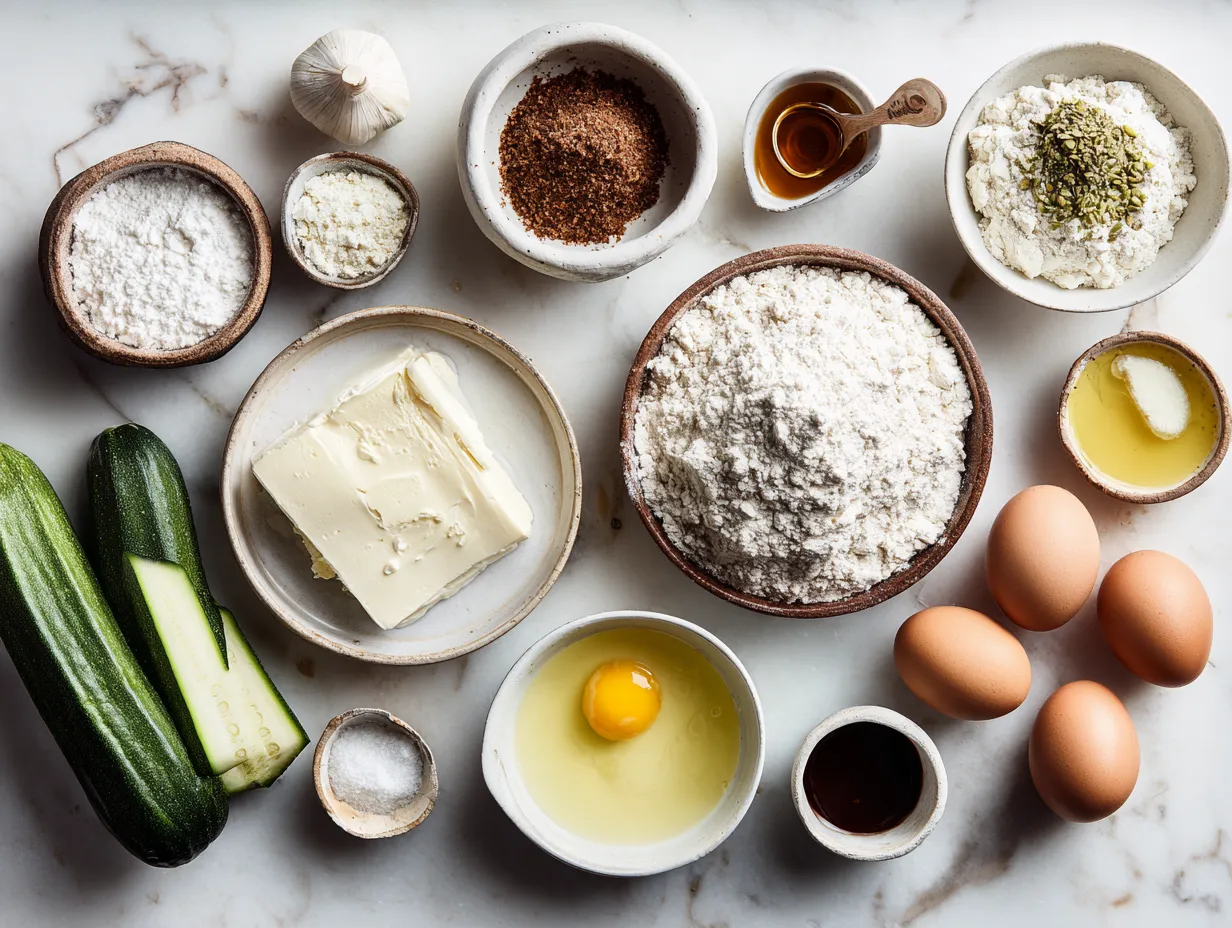 Ingredients for homemade Greek yogurt zucchini bread