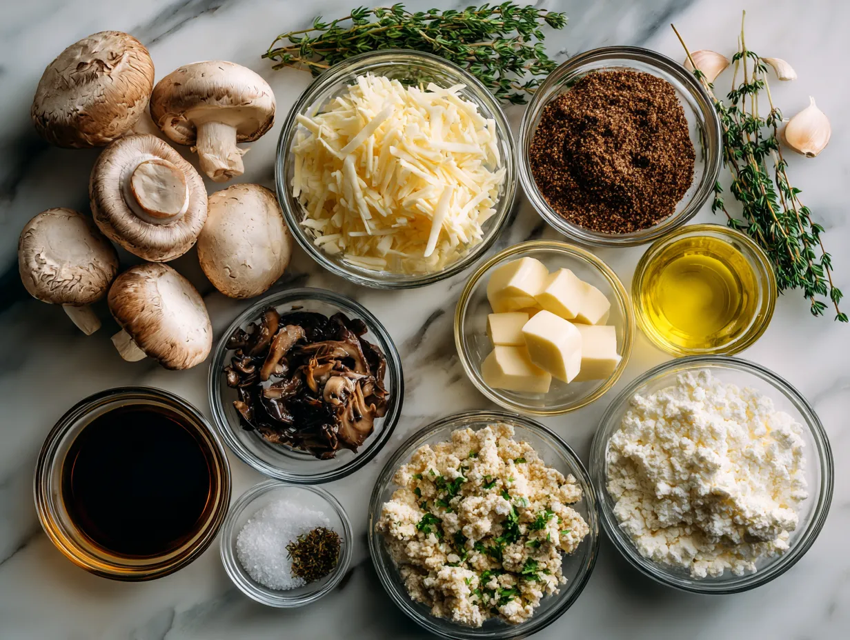 Mushroom stroganoff ingredients prepped and ready to cook