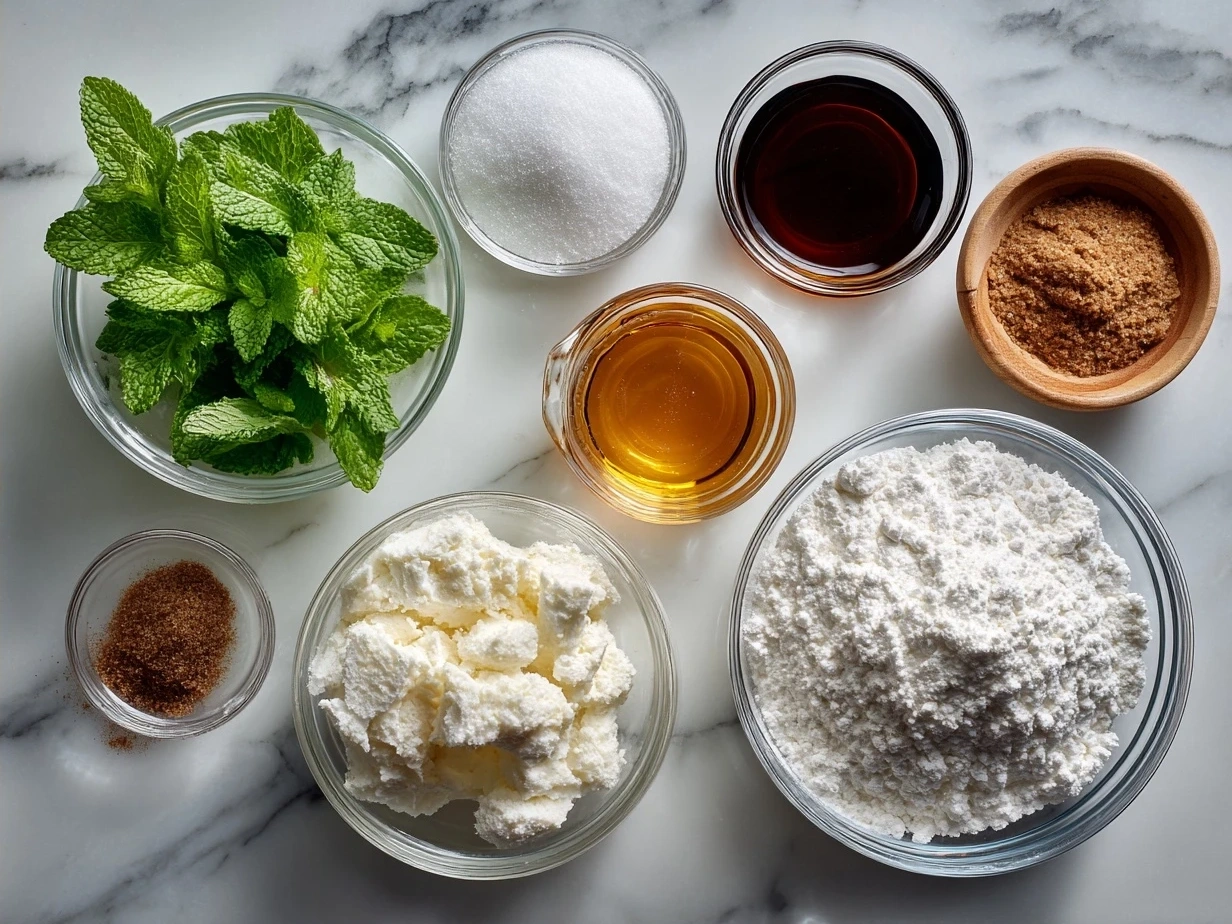 Peppermint Meltaway Cookies ingredients: butter, powdered sugar, salt, peppermint extract, flour, and crushed candy canes