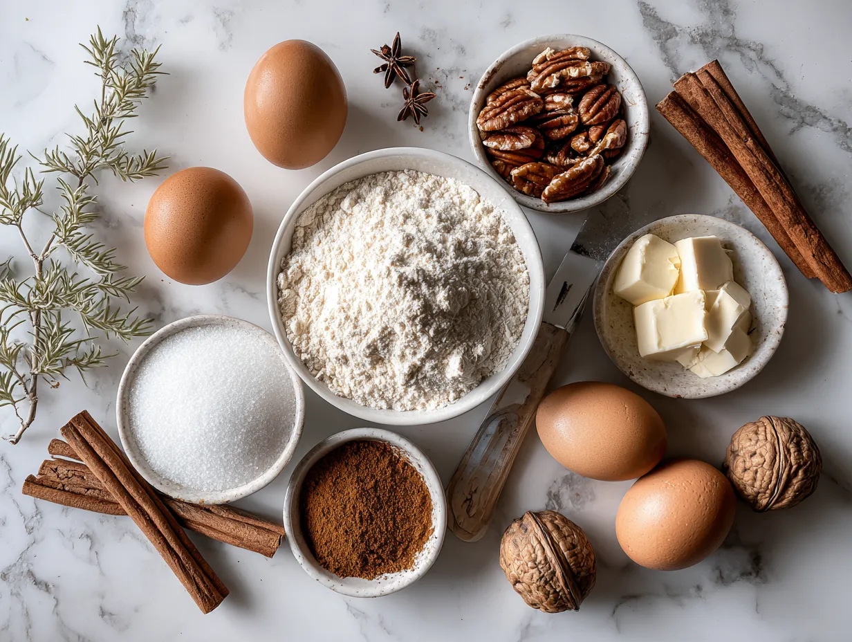 Ingredients for making Apple Butter Pie: apple butter, pie crusts, spices, eggs, and cream.