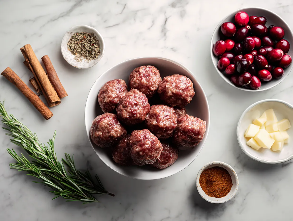 raw ingredients for Cranberry BBQ Crockpot Meatballs
