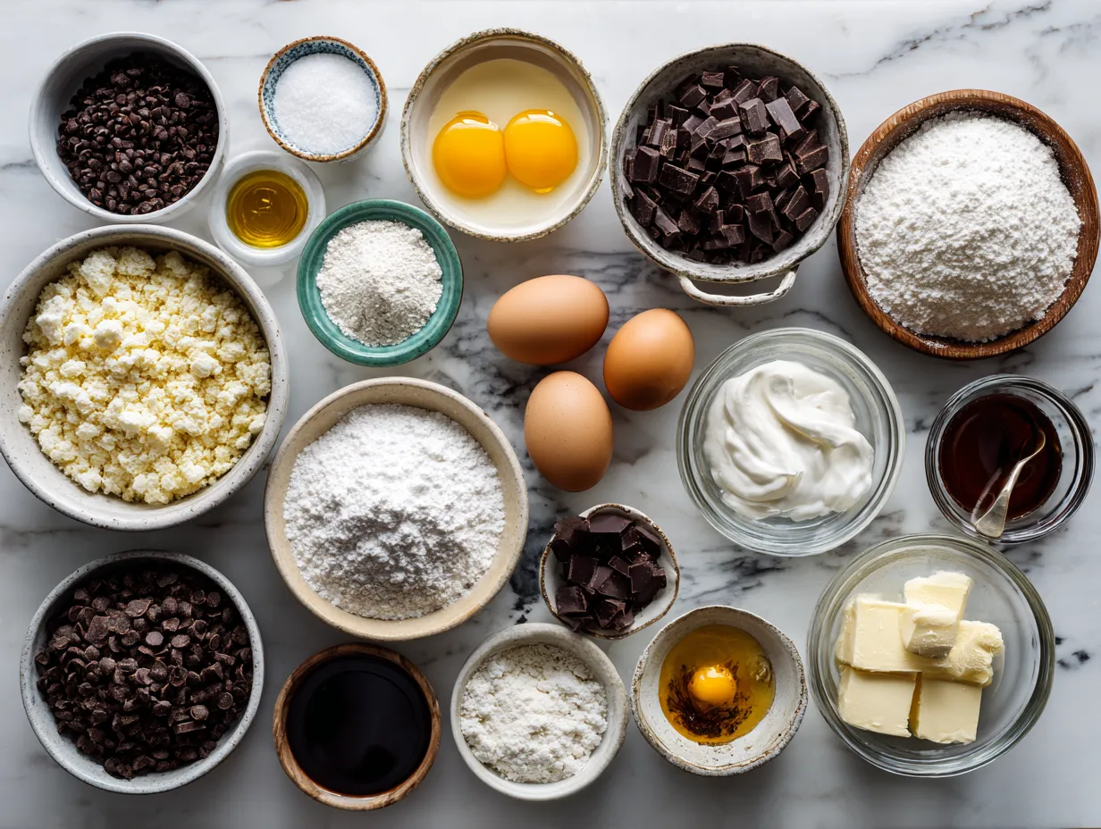 Ingredients for Old Fashioned Chocolate Pie: cocoa powder, sugar, salt, cornstarch, milk, egg yolks, butter, vanilla extract, and pie crust.