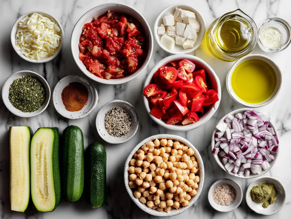 Ingredients for making zucchini chickpea skillet