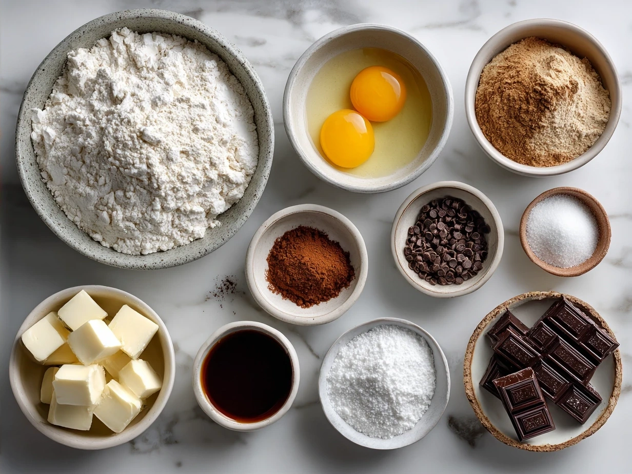 Ingredients for making Stained Glass Cookies, including butter, sugar, eggs, flour, and assorted hard candies.