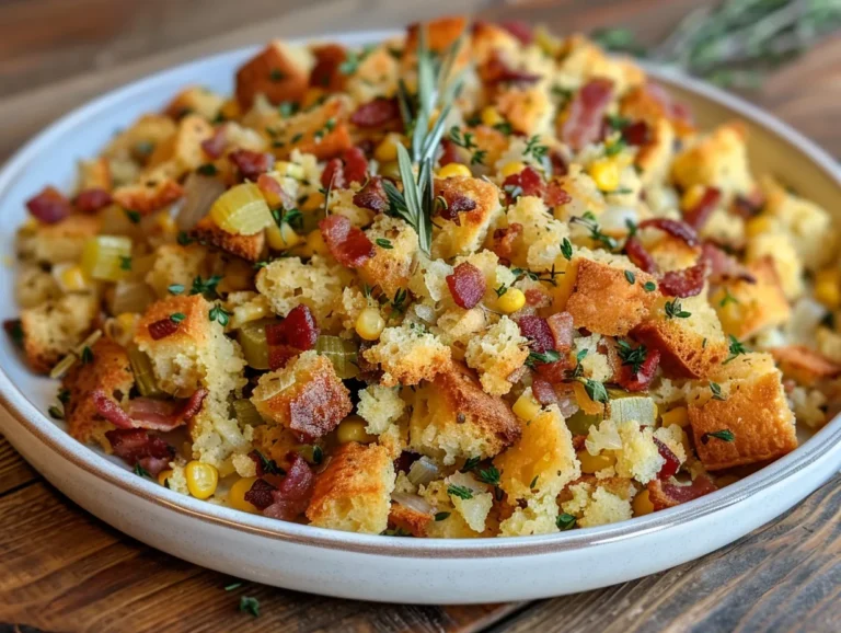 Warm and inviting Bacon Cornbread Stuffing dish