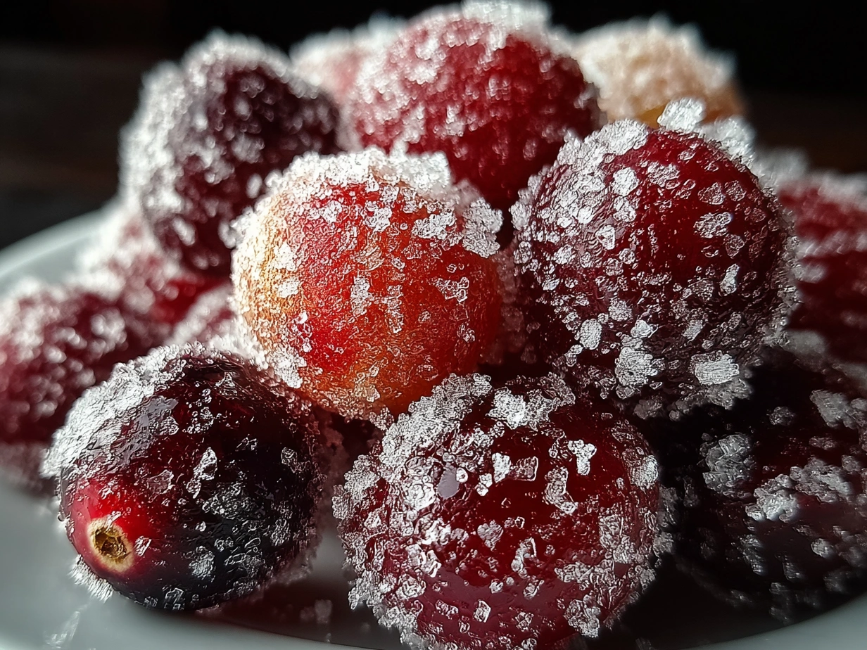 Fresh cranberries, granulated sugar, and an egg white ready for making 3-Ingredient Sugared Cranberries