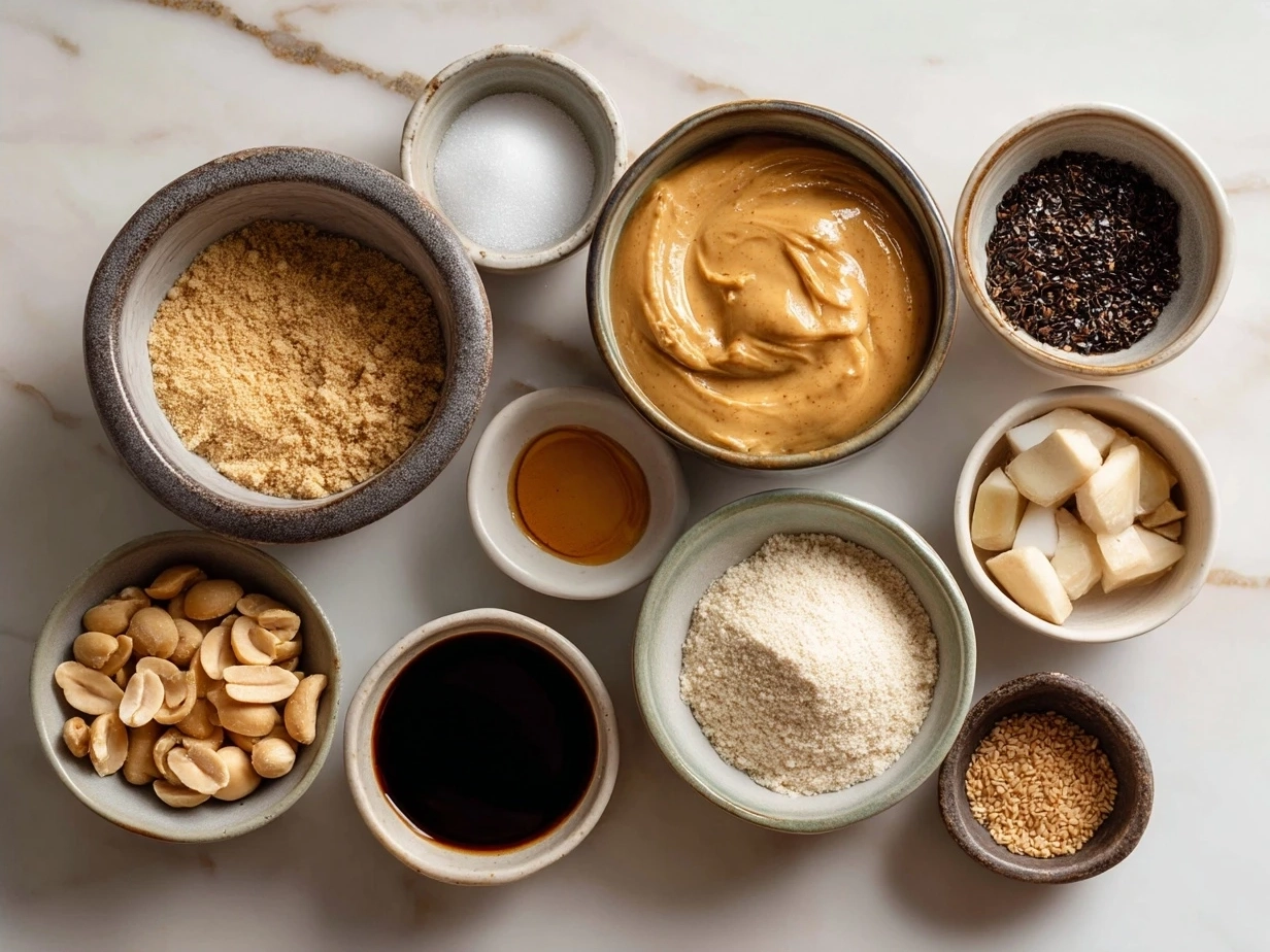 Ingredients for African Peanut Soup laid out on a kitchen counter
