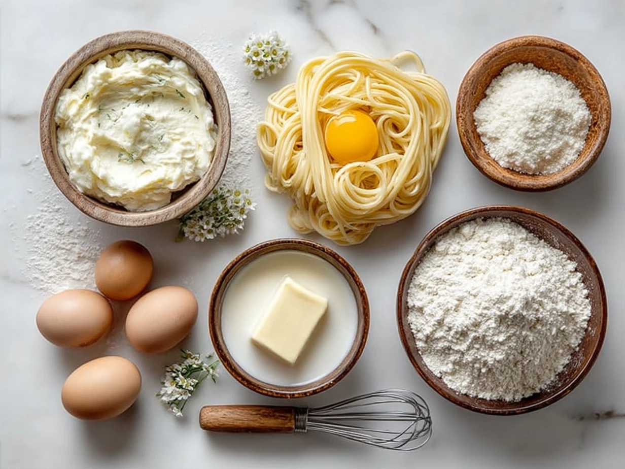 Ingredients for Alfredo Sauce displayed on a kitchen counter