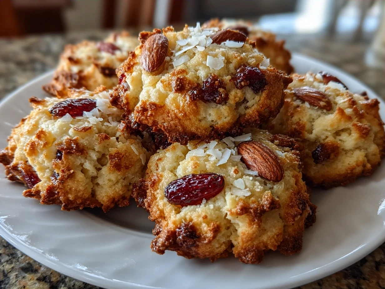 Delicious Almond Cherry Cookies displayed on a plate.