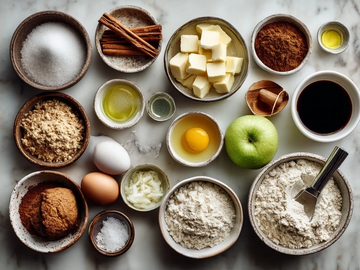 Ingredients for Applesauce Cake laid out on a counter