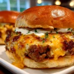 Baked cheeseburger casserole close-up