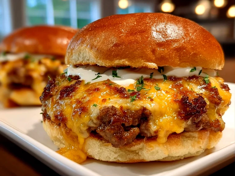 Baked cheeseburger casserole close-up
