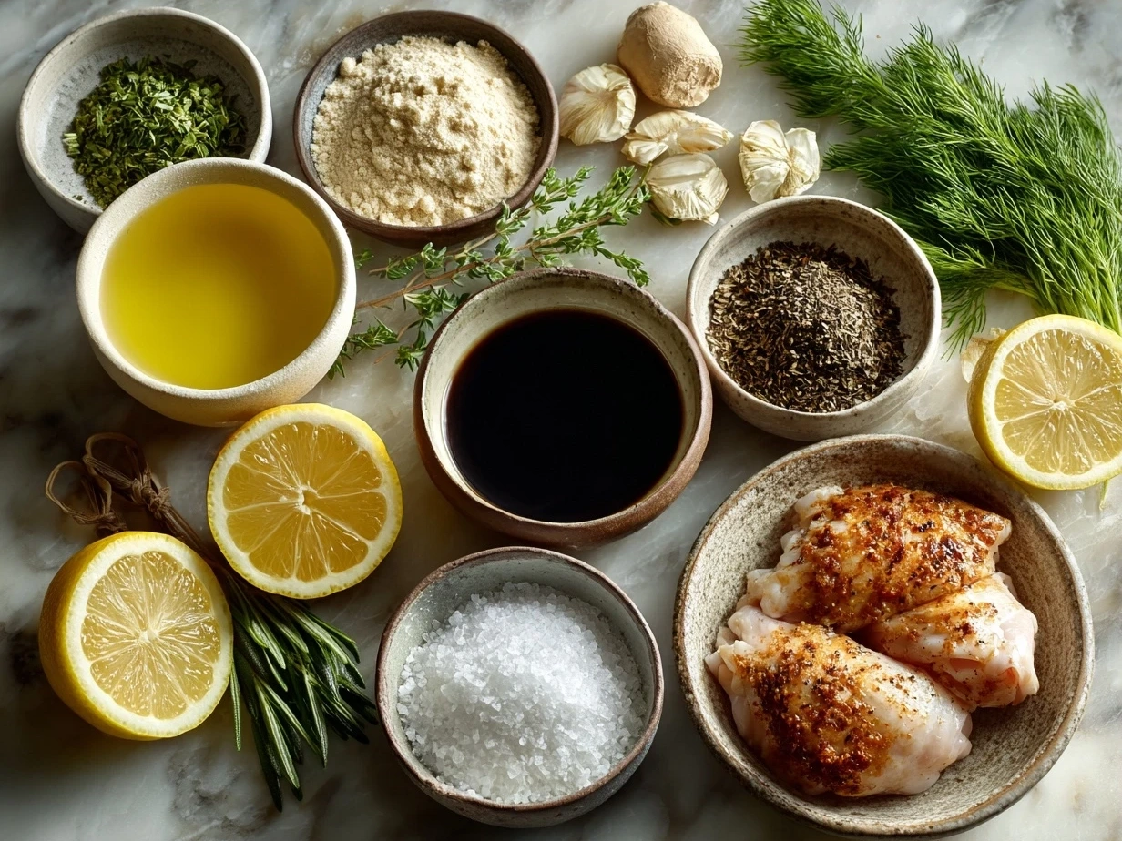 Ingredients for smoky and flavorful BBQ chicken including chicken thighs, smoked paprika, honey, and lime juice