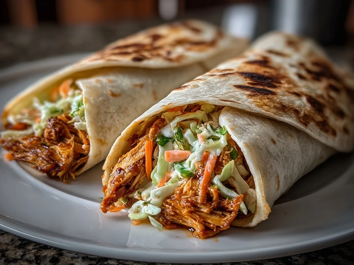 Delicious BBQ Chicken and Coleslaw Wraps ready to serve