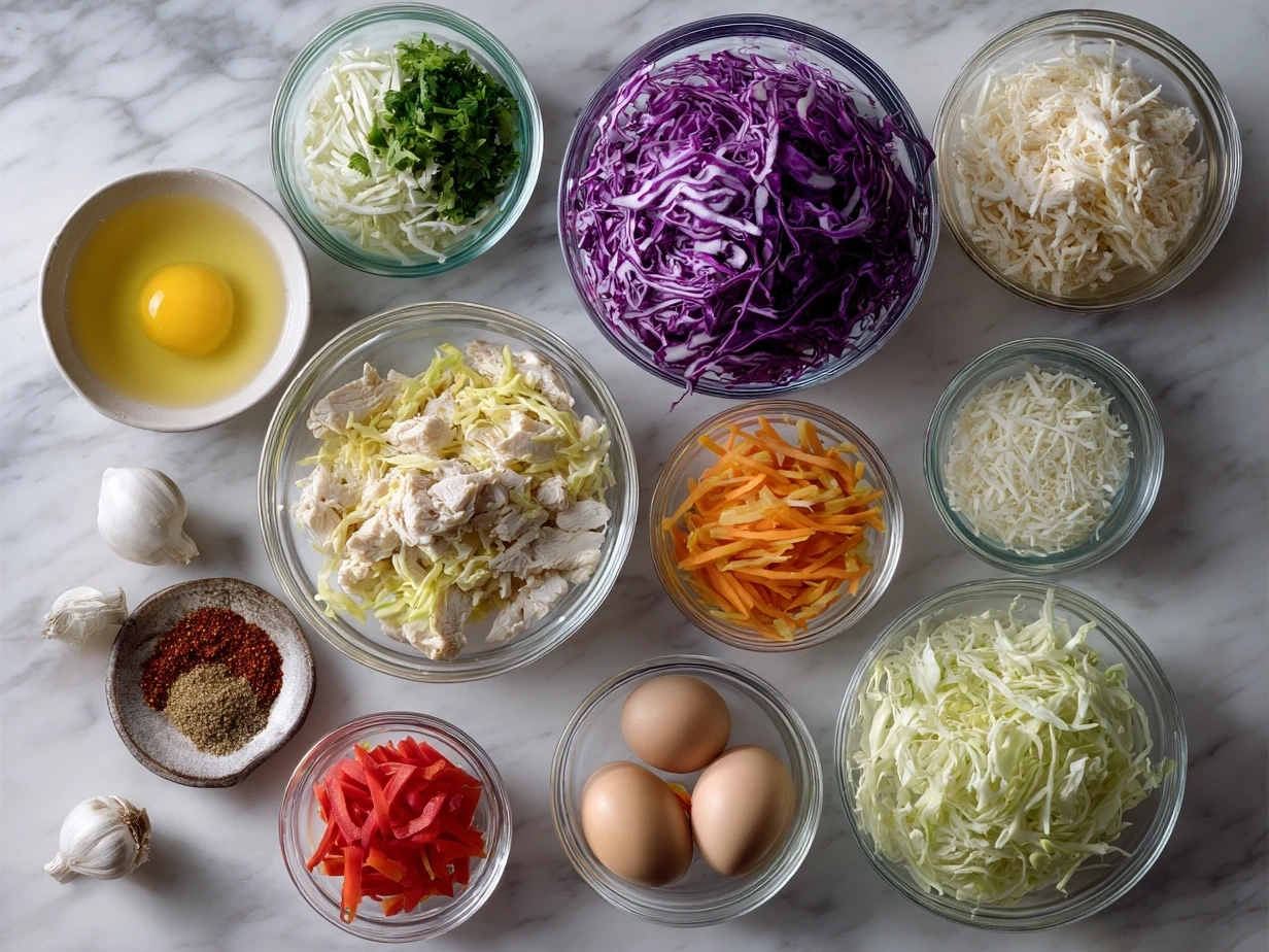 Ingredients for BBQ Chicken and Coleslaw Wraps including chicken, coleslaw mix, tortillas, and BBQ sauce