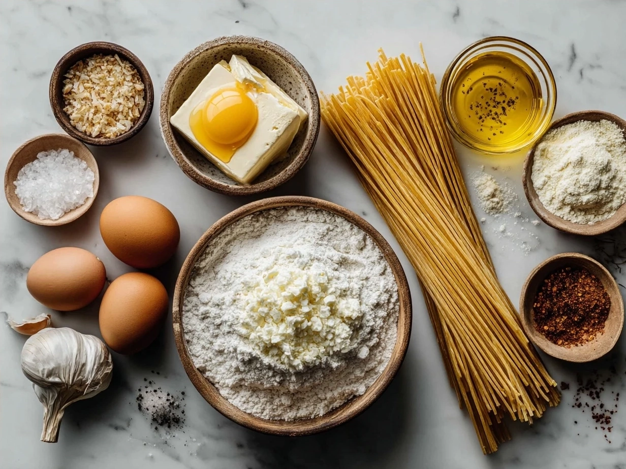 Ingredients for Butter Chicken Linguine laid out on a table