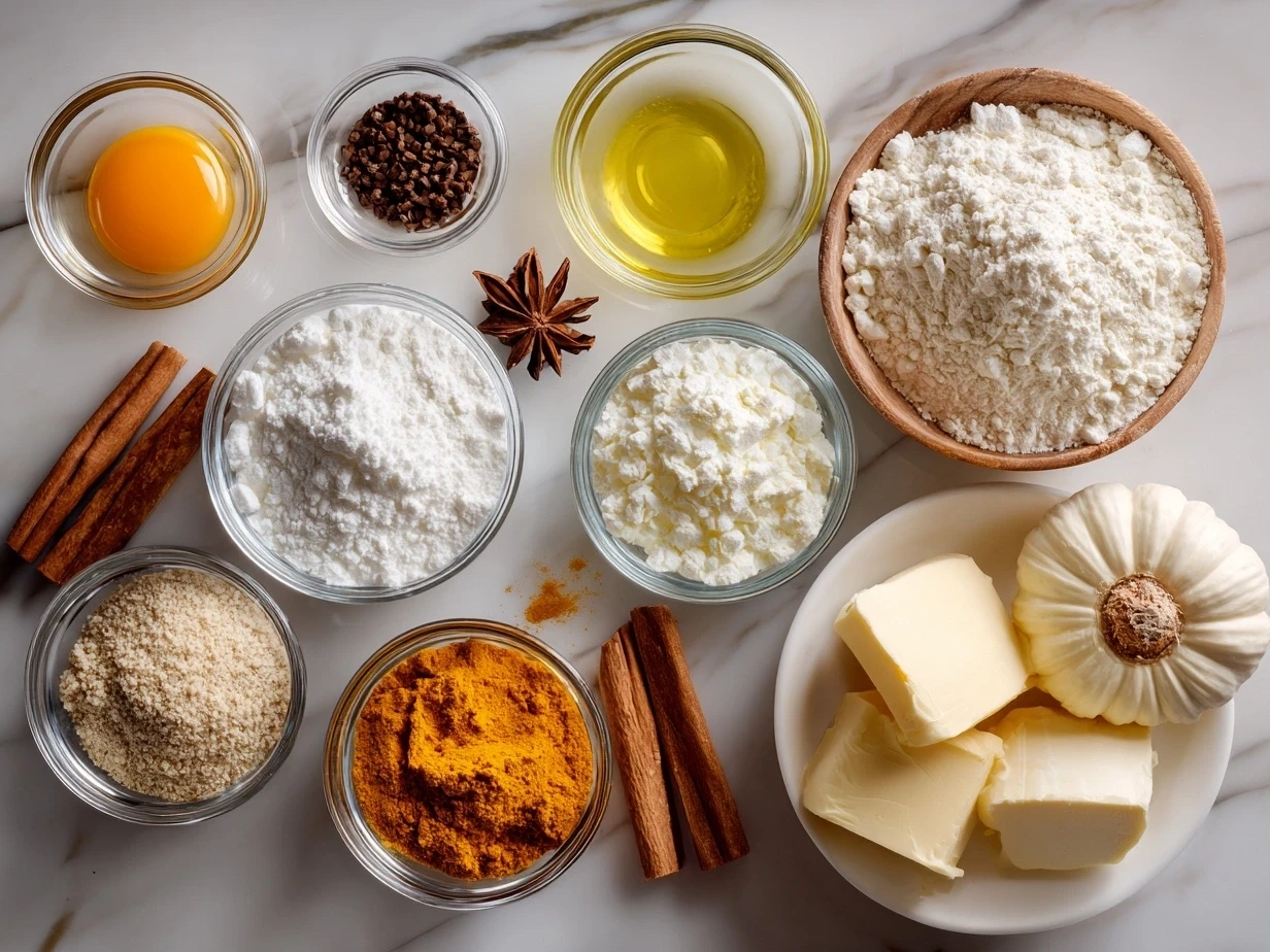 Ingredients for Butternut Squash Lasagna laid out on a wooden table