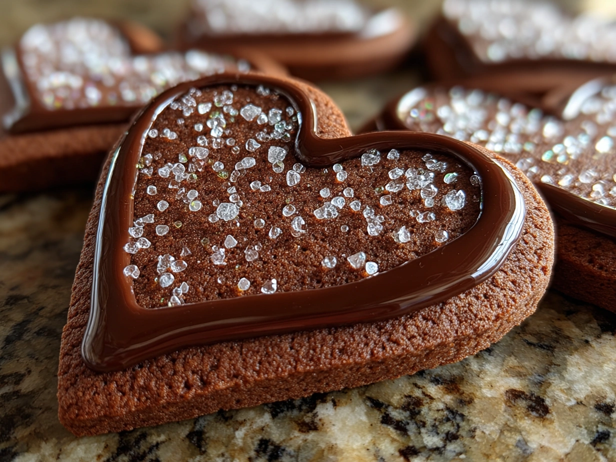 Finished Chocolate Cut-Out Heart Cookies beautifully arranged for serving