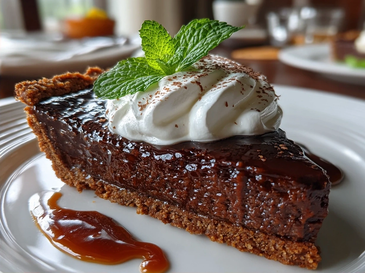 Final delicious slice of Chocolate Mint Pie ready to serve