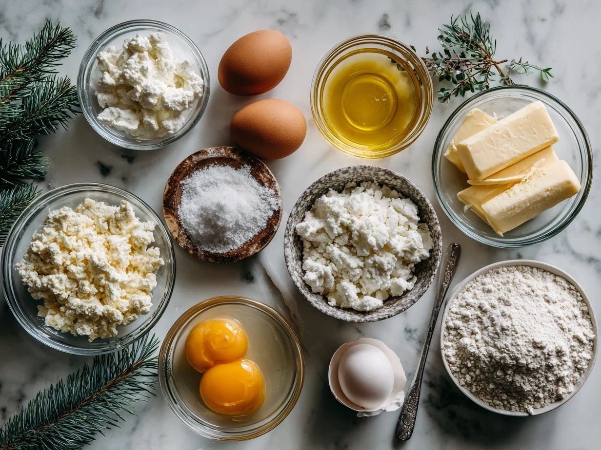 Ingredients for Christmas Morning Quiche including eggs, cheese, spinach, smoked ham, and pie crust